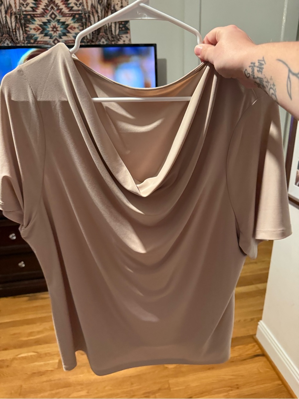 Draped Cowl Neck Women's Top - Taupe